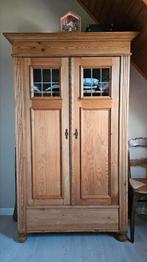 Oud grenen kast leg planken en glas in lood ramen, Ophalen, 100 tot 150 cm, 25 tot 50 cm, Glas