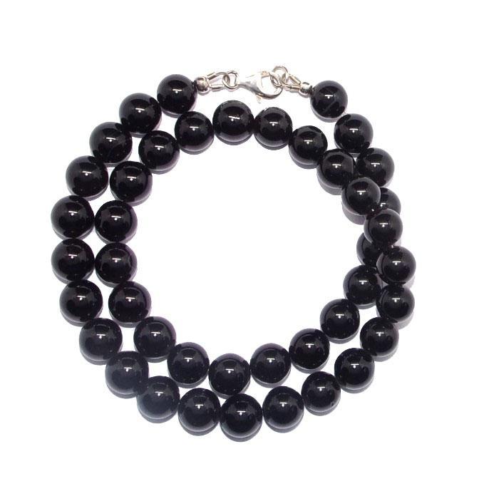 Halsketting Onyx zwart  Kralen 10 mm  925 sterling zilver, Verzamelen, Mineralen en Fossielen, Mineraal, Ophalen of Verzenden