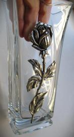 Vaas met Zilver kleur Roos~Kristallen Bloemenvaas Roosje, Overige materialen, Overige kleuren, Nieuw, Ophalen of Verzenden