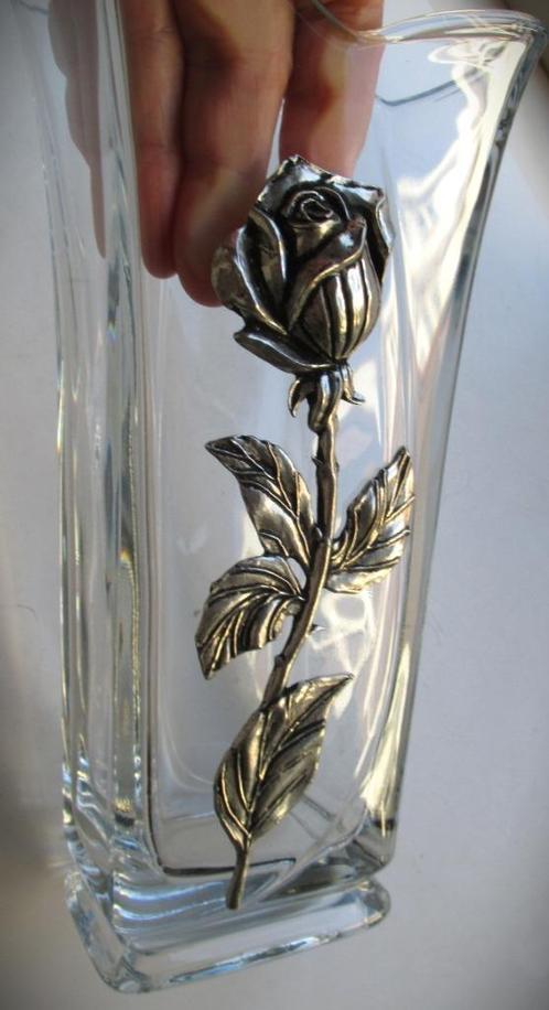 Vaas met Zilver kleur Roos~Kristallen Bloemenvaas Roosje, Huis en Inrichting, Woonaccessoires | Vazen, Nieuw, Overige kleuren