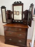 Antieke Kommode met Spiegel - Draaibare Zijspiegels, Ophalen, Gebruikt, 50 tot 100 cm, Met lade(s)