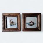 2x Makkumer tegel in houten lijst, Ophalen of Verzenden, Hout, Minder dan 50 cm, Minder dan 50 cm