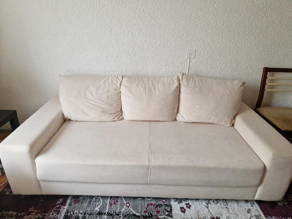 Beige 3-zits en 2-zits bank – goede staat, Ophalen, Gebruikt, 75 tot 100 cm, Rechte bank