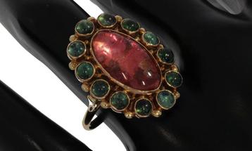Toermalijn edelsteen roze groen 14k gouden vintage dames rin beschikbaar voor biedingen