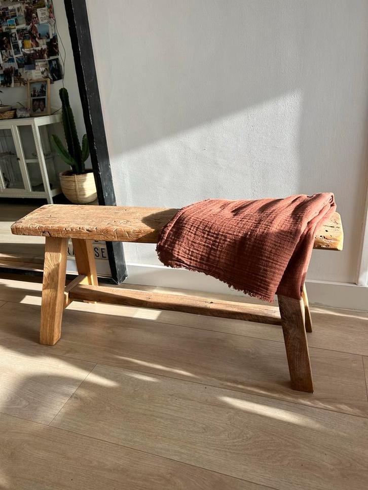 Oud Rustiek Houten Bankje - 99x43 cm, Antiek en Kunst, Antiek | Meubels | Stoelen en Banken, Ophalen