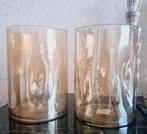 Amberkleurige deukvazen glas windlichten nieuw, Huis en Inrichting, Woonaccessoires | Vazen, Ophalen, Overige kleuren, Nieuw, Glas