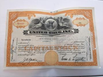 Prachtig certificaat van 20 aandelen United Drug Inc.1936 beschikbaar voor biedingen