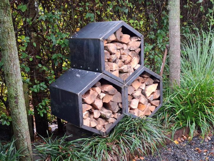 Cortenstaal hout opslag, Tuin en Terras, Bergingen en Tuinkasten, Nieuw, Overige typen, Metaal, Ophalen