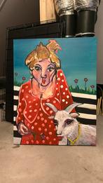 Schilderij - vrouw met geit en kip, Ophalen