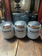 Koffie thee suiker set in licht grijs., Antiek en Kunst, Antiek | Emaille, Ophalen of Verzenden