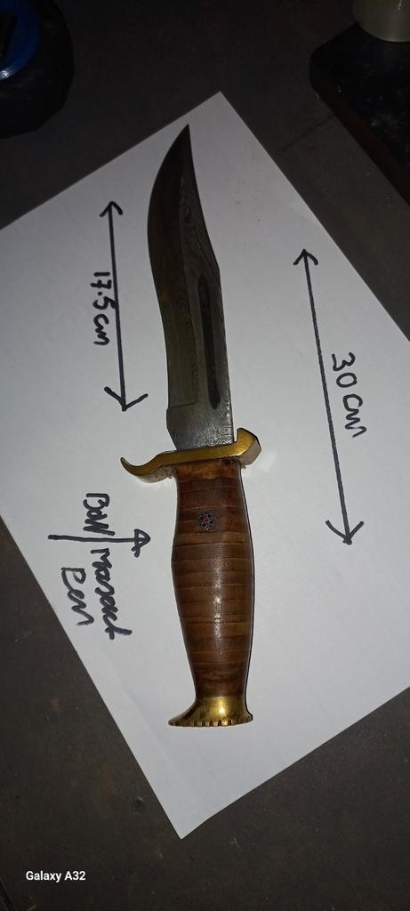 Bowie mes Damascus met mozaïek pin, Verzamelen, Militaria | Algemeen, Ophalen of Verzenden