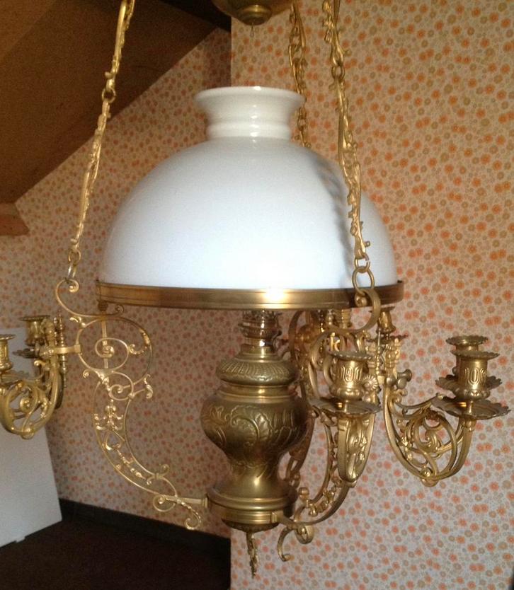 Antieke brons/koperen olielamp - hanglamp, Antiek en Kunst, Antiek | Lampen, Ophalen