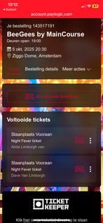 BeeGees MainCourse 5 oktober Ziggo Dome, Tickets en Kaartjes, Twee personen