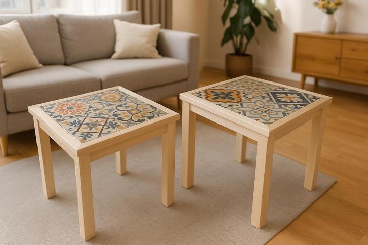 Hippe Salontafels bijzettafels met Keramische Patroontegels, Huis en Inrichting, Tafels | Salontafels, Nieuw, Minder dan 50 cm