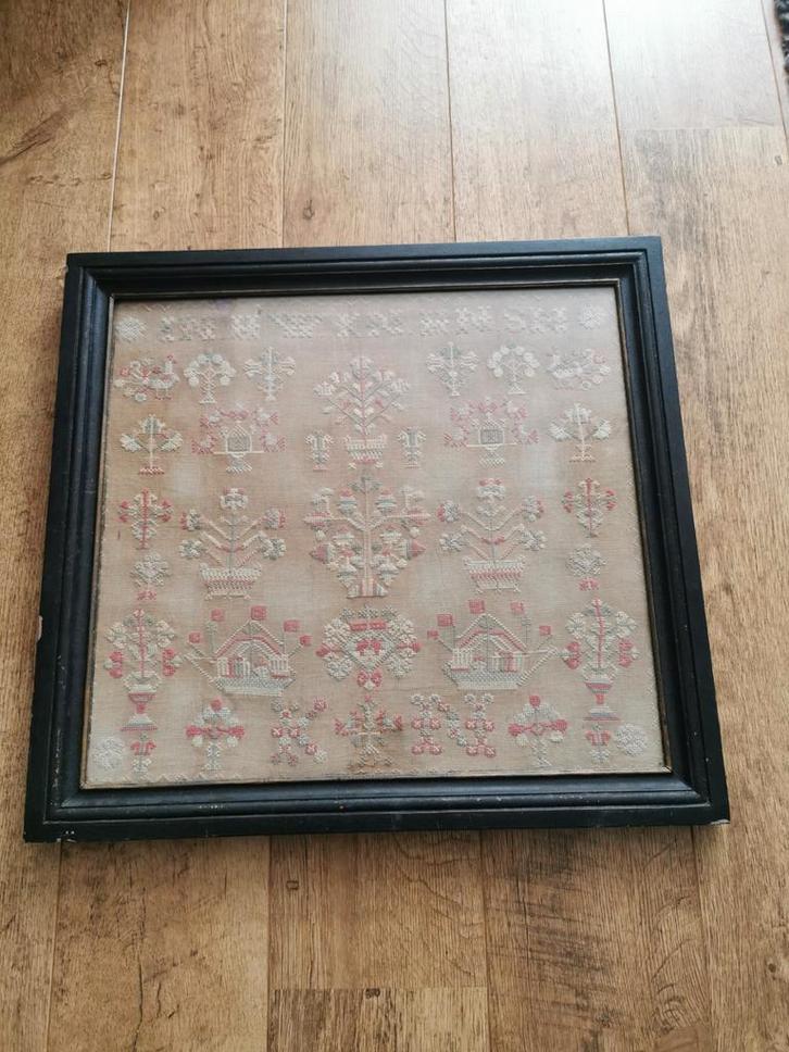 Antieke Merklap in Lijst, Antiek en Kunst, Antiek | Kleden en Textiel, Ophalen of Verzenden