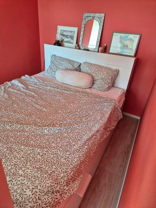 Bedframe IKEA Brimnes, Huis en Inrichting, Slaapkamer | Bedden, Zo goed als nieuw, Tweepersoons, 160 cm, 200 cm, Hout, Wit, Ophalen