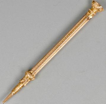 14 karaat gouden schuifpotlood, Frankrijk eind 19e eeuw.