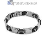 RVS heren armband met rubber 21 cm., Sieraden, Tassen en Uiterlijk, Armbanden, Verzenden, Nieuw, Zilver, Staal