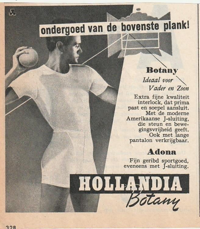 Retro reclame 1953 Hollandia heren ondergoed bovenste plank, Verzenden, Overige typen