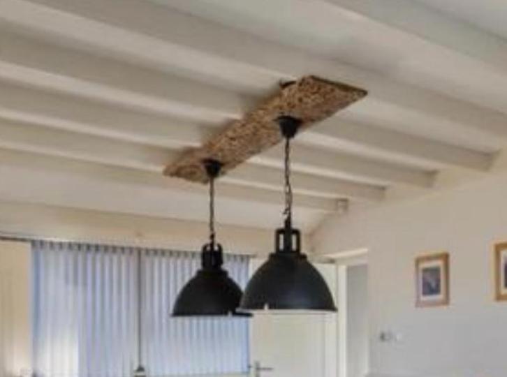 Industriële hanglampen 2 stuks, Huis en Inrichting, Lampen | Hanglampen, Zo goed als nieuw, Minder dan 50 cm, Glas, Metaal, Ophalen