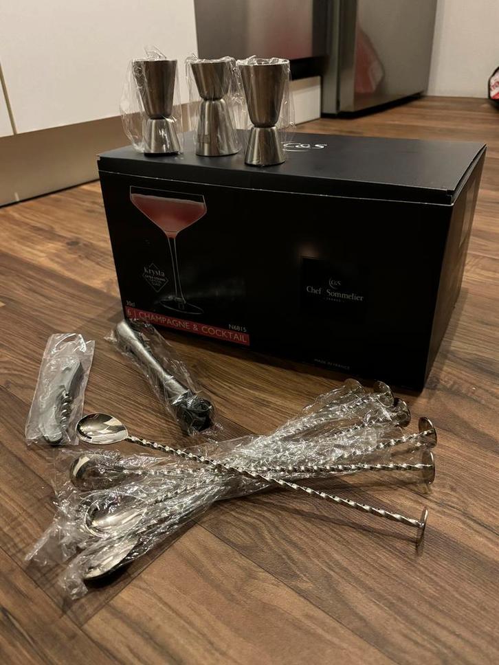 Cocktailpakket glazen chef sommelier bacardi lepels stamper, Huis en Inrichting, Keuken | Servies, Nieuw, Glas of Glazen, Overige stijlen