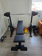 Bankdruk set met gewichten, Sport en Fitness, Fitnessapparatuur, Ophalen of Verzenden, Zo goed als nieuw, Metaal, Krachtstation