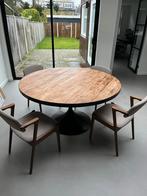 Robuuste ronde eettafel op stalen voet., Huis en Inrichting, Tafels | Eettafels, Ophalen, Rond, 100 tot 150 cm
