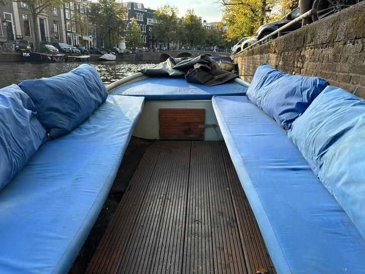Amsterdam: Stalen grachtenboot met elektrische motor, Watersport en Boten, Sloepen, Gebruikt, Tot 10 pk, 3 tot 6 meter, Buitenboordmotor