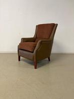 Engelse fauteuil in stof en leer van Jeantique, Gebruikt, 75 tot 100 cm, Engels / Klassiek, 50 tot 75 cm