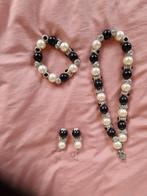 Zwart & Wit Sieradenset - Ketting, Armband, Oorbellen, Overige materialen, Zwart, Ophalen of Verzenden, Zo goed als nieuw