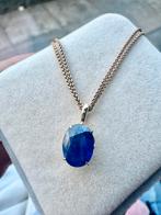 14k Gouden hanger met natural saffier, Gebruikt, Blauw, Ophalen of Verzenden, Met edelsteen