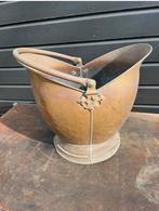 Grote koperen helmkit kolenkit houtbak, Antiek en Kunst, Antiek | Koper en Brons, Ophalen of Verzenden