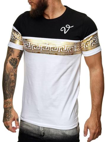 SALES 3649 Wit zwart goudkleurig t-shirt maat L beschikbaar voor biedingen