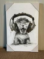 Schilderij - kat met Koptelefoon - 30x45 cm, Minder dan 50 cm, Nieuw, Ophalen of Verzenden, Schilderij