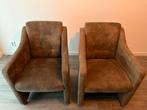 Cognac microvezel eetkamerfauteuils - 4 stuks, Ophalen, Gebruikt, Minder dan 75 cm, Stof