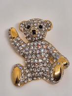 Vintage Teddybeer Broche - Goud & Strass, 4 tot 7 cm, Gebruikt, Ophalen of Verzenden, Goud