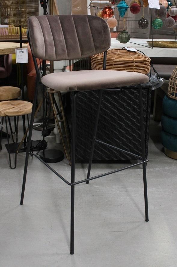 2 x luxe barstoel Maud metaal stof velvet bruin barkruk, Huis en Inrichting, Barkrukken, Zo goed als nieuw, 60 tot 90 cm, Metaal