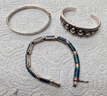3 Zilveren Armbanden - Slavenarmband, Klemarmband, Edelsteen beschikbaar voor biedingen