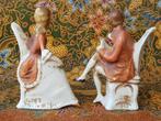 Antiek stel beeldjes uit Duitsland van man en vrouw 8,8 cm., Ophalen of Verzenden