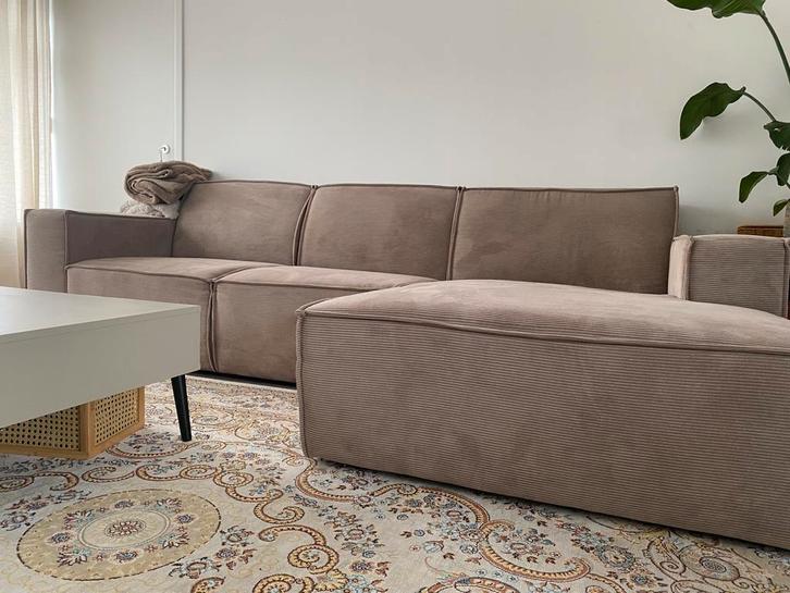 2-delig beige bankstel in ribstof, Huis en Inrichting, Banken | Bankstellen, Gebruikt, Vierpersoons of meer, Stof, Ophalen