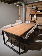 Massief eiken eettafel met metalen frame - 210x95, 200 cm of meer, Zo goed als nieuw, Vijf personen of meer, Eikenhout