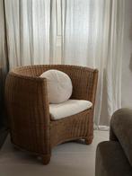 Vintage rieten fauteuil met kussen, Ophalen, Gebruikt, Bruin, Riet of Rotan