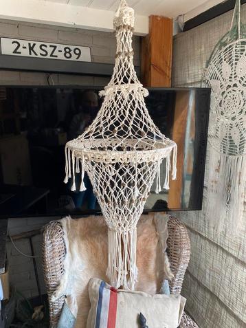 Kroonluchter macramé lamp boho woondecoratie style 