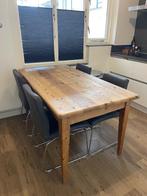 Houten tafel met (of zonder) 6 grijze stoelen, Ophalen, Gebruikt, 150 tot 200 cm, Vier personen