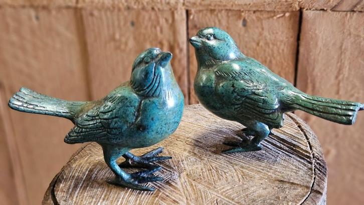 VOGELS / set / brons / MUSSEN / tuinbeeld / groen, Tuin en Terras, Tuinbeelden, Nieuw, Dierenbeeld, Ophalen of Verzenden