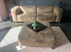 Luxe Bank micro leder met hocker van Goossens, Gebruikt, Ophalen of Verzenden, 200 tot 250 cm, Leer