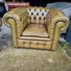 2 superstoere Chesterfield club fauteuils groen + BEZORGD, Chesterfield, Gebruikt, Leer, Ophalen of Verzenden