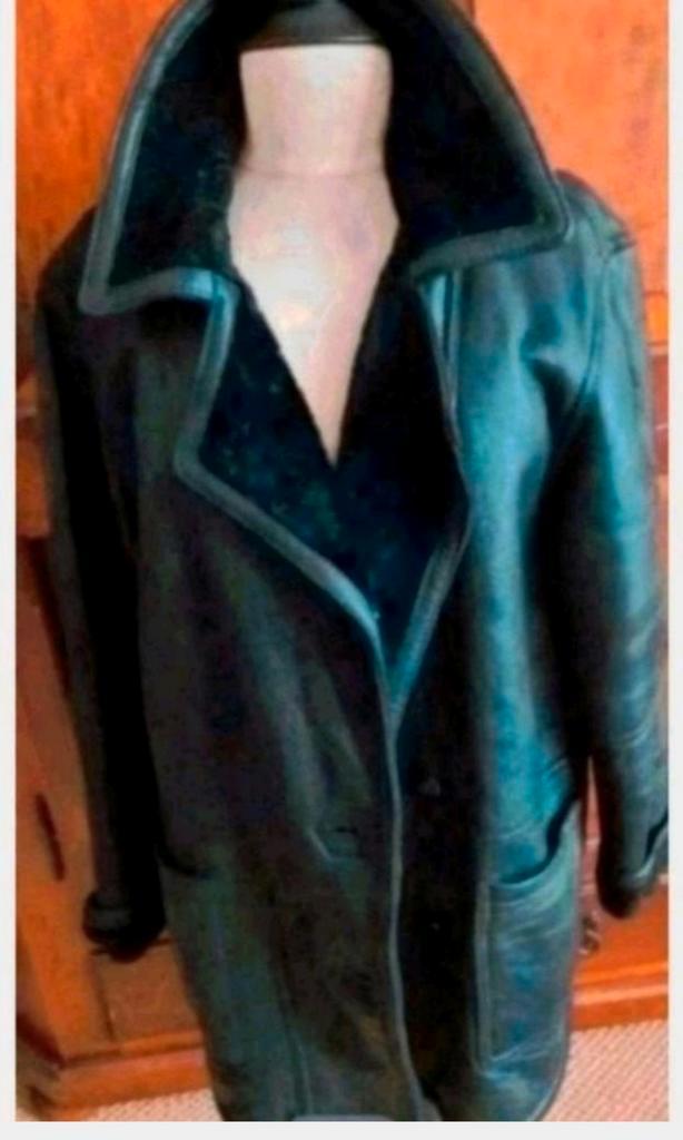 Zwarte lederen shearling lammycoat parka jas maat 42, Kleding | Dames, Jassen | Winter, Zo goed als nieuw, Maat 42/44 (L), Zwart