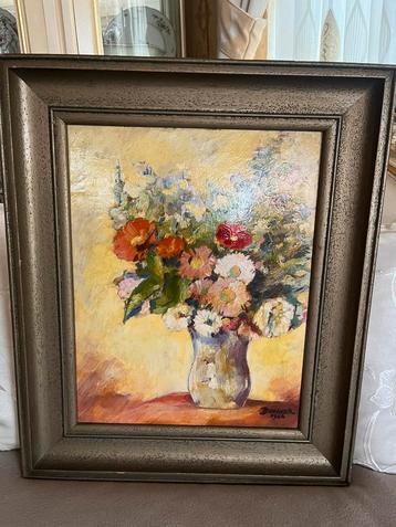 Antiek olieverf bloemen schilderij beschikbaar voor biedingen