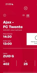 2 Kaartjes Ajax - FC Twente 402 40 per stuk, Tickets en Kaartjes, Twee personen, April
